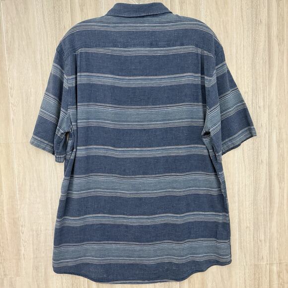 Faherty Shirt Men Large Breeze Striped Blue Tropical Hemp Tencel Beach Resort - Picture 2 of 13